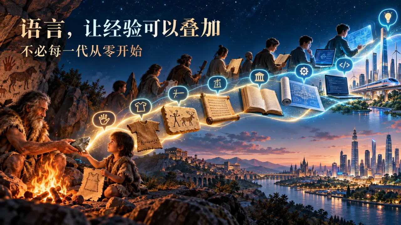 语言让经验可以叠加：不必每一代从零开始